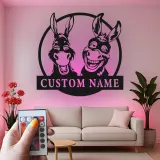 Insegna in metallo personalizzata con duo di asini LED per amanti della fattoria