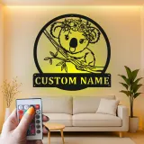 Personalisierte Koala LED-Licht Metall-Wandkunst für das Kinderzimmer