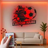 Insegna Nome Personalizzata per Calcio | Arte Murale in Metallo LED | Decorazione Sportiva Personalizzata per Camera dei Bambini | Regalo per Giocatore di Calcio