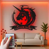 Cartel de metal LED personalizado de unicornio, regalo para decoración mágica de habitación infantil