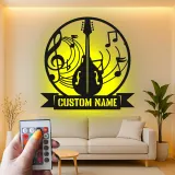 Custom Guitar LED Sign | Personalized Metal Wall Art for Music Room | Musician Name Plaque with Lights