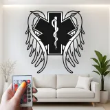 Insegna LED Star of Life | Arte in metallo personalizzata per EMT e paramedici | Simbolo medico con ali d'angelo | Regalo per primo soccorritore e decorazione per cliniche