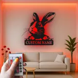 Insegna in metallo personalizzata con luce LED a forma di coniglio per amanti degli animali, regalo per asilo nido o decorazione per camera dei bambini