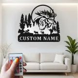 Cartel de metal de alce personalizado | Decoración mural LED de fauna | Decoración rústica para cabaña y lodge de caza