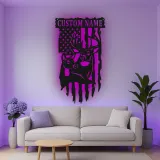 Custom Deer and American Flag Led Light Metal Wall Art Personalized Gift for Hunters Rustic Cabin Decor 1