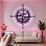 Insegna LED Personalizzata con Bussola Nautica | Insegna in Metallo con Ancora | Decorazione Costiera per Casa e Barca