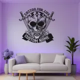 Personalized Skull & Swords LED Sign | Custom Tattoo Metal Wall Art | Gothic Home & Studio Decor | Unique Backlit Name Plaque