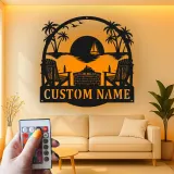Décoration murale en métal personnalisée coucher de soleil sur la plage avec rétroéclairage LED cadeau pour couples décoration de patio ou salon