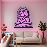 Cartel de metal personalizado con luz LED de perro de Terranova, regalo para padres de mascotas, decoración de salón de perros