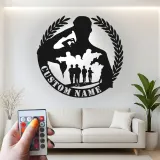Panneau LED Soldat Saluant | Hommage Militaire Personnalisé | Décoration de Nom de Vétéran sur Mesure | Art Murale Patriotique