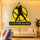 Décoration murale en métal personnalisée joueur de baseball avec rétroéclairage LED