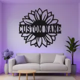 Cartel de metal personalizado con girasol | Arte mural floral retroiluminado por LED | Decoración personalizada para mamá | Pieza de acento rústica para el dormitorio