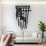 Personalized Lineman Gift | LED American Flag Metal Wall Art | Custom Electrical Worker Sign for Garage or Office