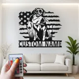 Décoration murale en métal Labrador Retriever | Cadeau personnalisé pour chasseur avec lumières LED | Décor patriotique pour chien