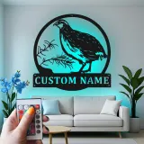 Cartel de metal personalizado de codorniz de California | Arte mural retroiluminado con LED | Decoración personalizada para cabañas | Regalo de vida silvestre para amantes de la naturaleza