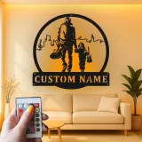 Panneau Métallique Personnalisé pour Musicien Papa et Fils | Art Mural LED de Guitare | Cadeau de Fête des Pères Personnalisé pour Amateurs de Musique