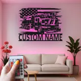 Insegna in metallo per vigili del fuoco personalizzata con LED | Arte murale con camion dei pompieri su misura | Regalo per pompiere per caserma o casa