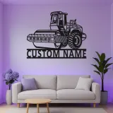 Arte mural de metal de rodillo de carretera | Cartel LED de construcción personalizado | Decoración de maquinaria pesada personalizada para regalo de contratista
