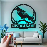 Raben Silhouette LED Schild | Individuelle Metall Wandkunst | Personalisierte Gothic Krähen Dekor für Zuhause, Garten & Halloween Geschenk