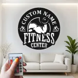 Panneau de salle de sport personnalisé | Décoration murale LED en métal pour centre de fitness | Cadeau de décor sur mesure pour propriétaire de salle