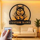Décoration murale en métal personnalisée avec lumière LED de loup et lune