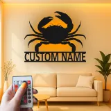 Cartel de metal personalizado de cangrejo con luz LED, regalo costero, decoración de casa de playa para amantes del océano