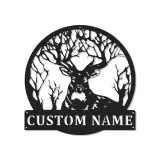 Insegna in metallo LED personalizzata con cervo e foresta, regalo per amanti della natura, decorazione rustica per cabin