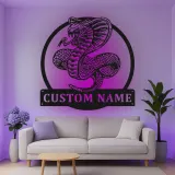 Décoration murale en métal personnalisée Cobra Snake avec rétroéclairage LED - Cadeau pour les amoureux des reptiles