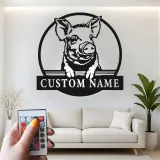 Décoration murale en métal LED personnalisée pour cochon, cadeau de ferme pour les amoureux des animaux, décoration rustique de cuisine ou de grange