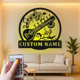 Personalized Sitar Metal Wall Art | LED Music Notes Decor | Custom Musician Name Sign | Indian Instrument Art