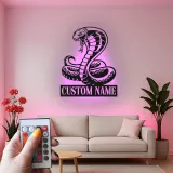 Cartel de cobra personalizado con LED | Arte mural de serpiente personalizada | Regalo para amante de reptiles | Decoración exótica para sala de juegos y cueva de hombre