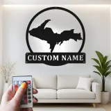 Cartel de metal personalizado con luz LED de la Península Superior, regalo personalizado de Michigan, decoración para la sala de estar o la oficina
