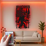 Custom Bigfoot American Flag Led Light Metal Wall Art Unique Gift for Outdoor Enthusiasts Rustic Cabin Decor