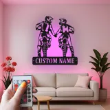 Custom Motocross Couple Led Light Metal Wall Art Personalized Gift for Bikers Garage or Man Cave Decor 1