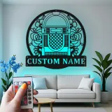Insegna LED Jukebox Personalizzata | Insegna in Metallo Floreale Retro per Home Bar | Regalo per Amanti della Musica