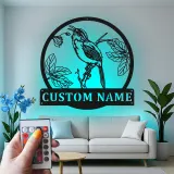 Personalisiertes LED-beleuchtetes Metall-Wandkunst mit Vogel und Zweig – Geschenk für Naturfreunde, Garten- oder Terrassendekor