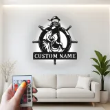 Custom Lighthouse Metal Sign | LED Nautical Wall Art | Personalized Ship Wheel Decor for Beach House | Maritime Gift