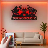 Cartel de metal personalizado con luz LED de ciervo, regalo personalizado para cazadores, decoración rústica de cabaña