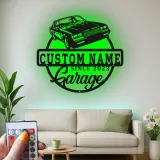 Insegna in metallo personalizzata con luce LED per auto classiche - Regalo per appassionati di auto, decorazione per garage