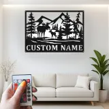 Letrero de metal personalizado con alce | Arte mural LED personalizado de fauna salvaje | Decoración rústica para cabaña y letrero con nombre para refugio