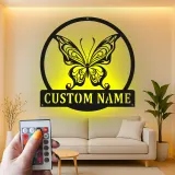 Insegna in metallo personalizzata con farfalla e luce LED, regalo per amanti della natura per decorare la camera da letto o il soggiorno