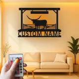 Texas Longhorn Metal Wall Art | Custom Ranch Sign with LED Lights | Personalized Farmhouse Decor for Cattleman