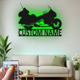 Personalized Motorcycle Metal Wall Art | Custom Biker Name Sign with LED | Touring Bike Garage Decor for Rider
