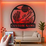 Décoration murale en métal personnalisée Paysage désertique avec rétroéclairage LED Cadeau pour les amoureux de la nature Décor de salon ou de bureau