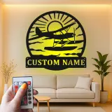 Insegna in metallo per idrovolante personalizzata | Arte murale LED personalizzata | Decorazione per piloti e casa al lago