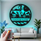 Art mural en métal LED personnalisé en forme d'ancre | Panneau de scène nautique personnalisé pour maison de plage | Cadeau déco océanique pour marins
