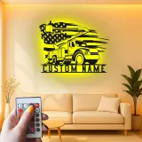 Cartel de metal personalizado con luz LED de camión de cubo regalo para liniero decoración de garaje o taller