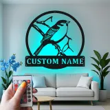 Custom Bird on Branch Led Light Metal Wall Art Personalized Gift for Nature Lovers Living Room or Garden Decor