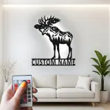 Panneau en métal personnalisé Élan | Décoration murale en métal LED personnalisée | Décor de cabane rustique pour amoureux de la nature