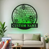 Personalisierte Bienen und Blumen LED Licht Metall-Wandkunst Geschenk für den Garten Natur-inspiriertes Wohnaccessoire